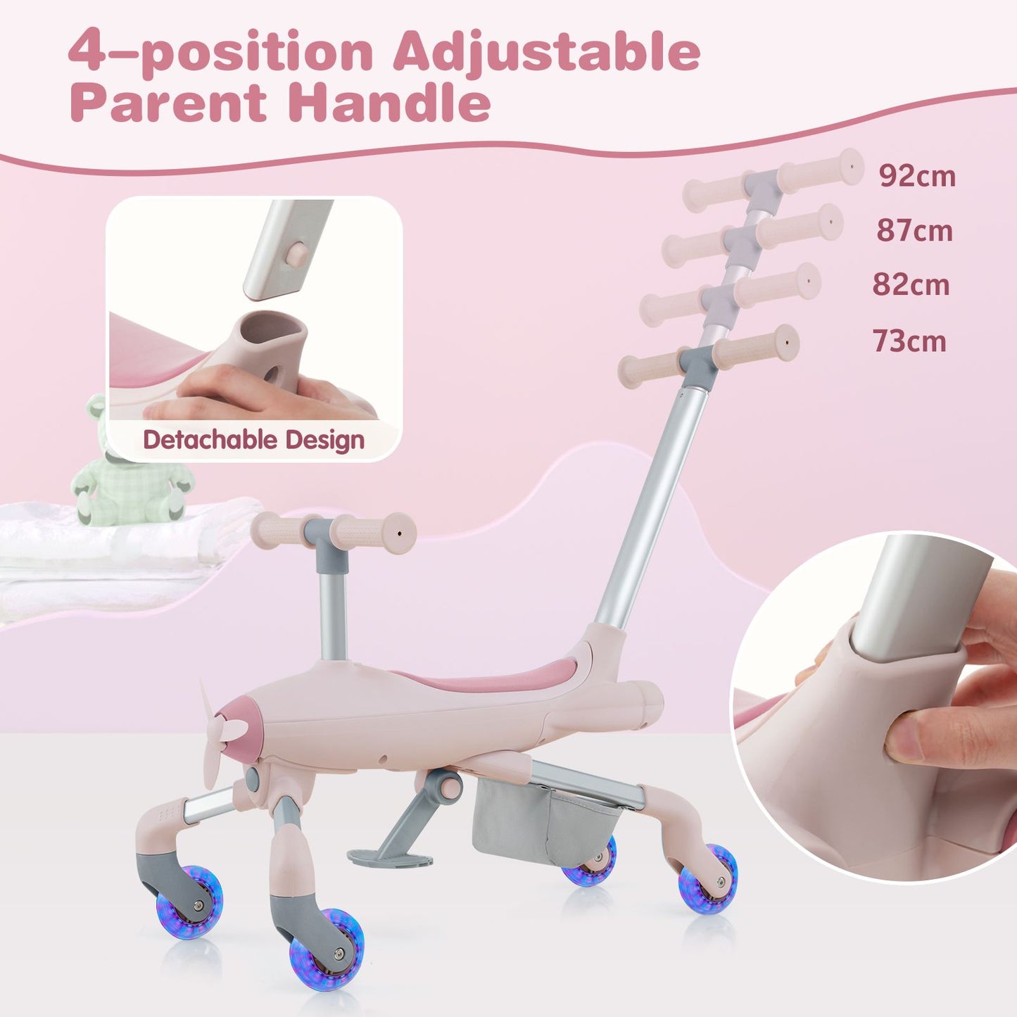 2-in-1 Kids Ride-On Push Car with LED Wheels & Adjustable Handle | Toddler Push Toy Plane for 18–60 Months