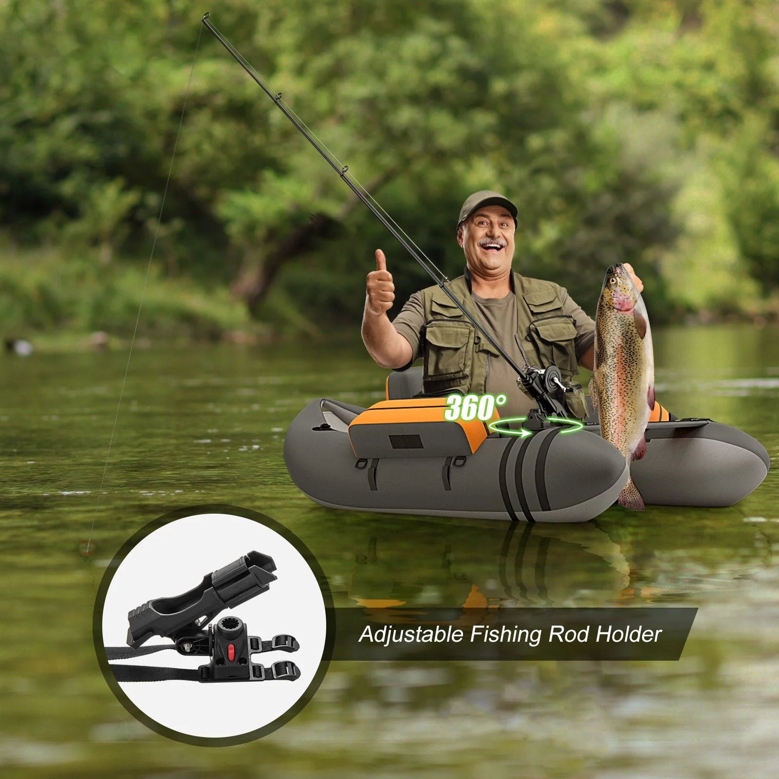 Inflatable Fishing Float Tube with Pump, Paddle, and Storage Compartments