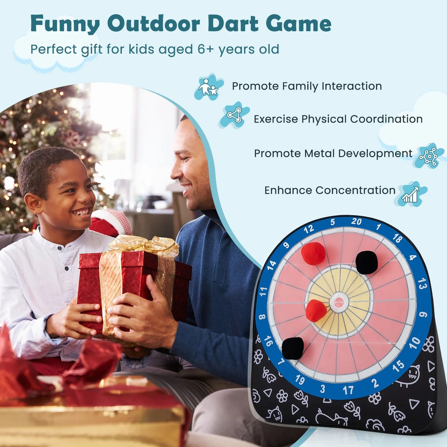Large Portable Dart Board for Children with 4 Kick Balls - Foldable Design