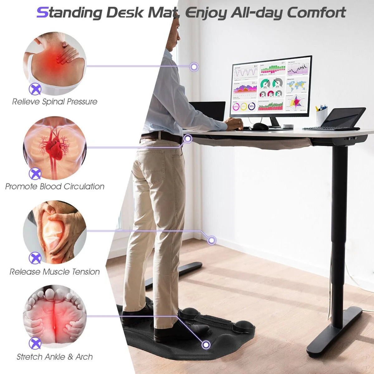 Ergonomic Anti-Fatigue Mat with Integrated Rolling Massage Ball and Pressure Points