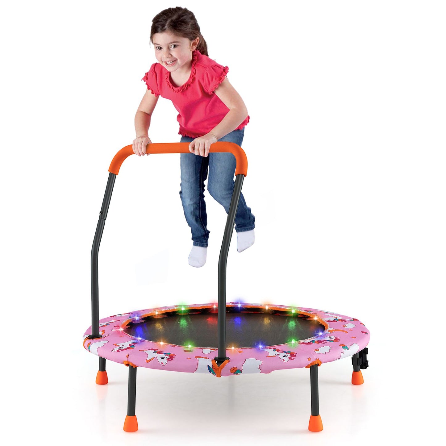 Children's Mini Trampoline with LED Lights and Safety Handle