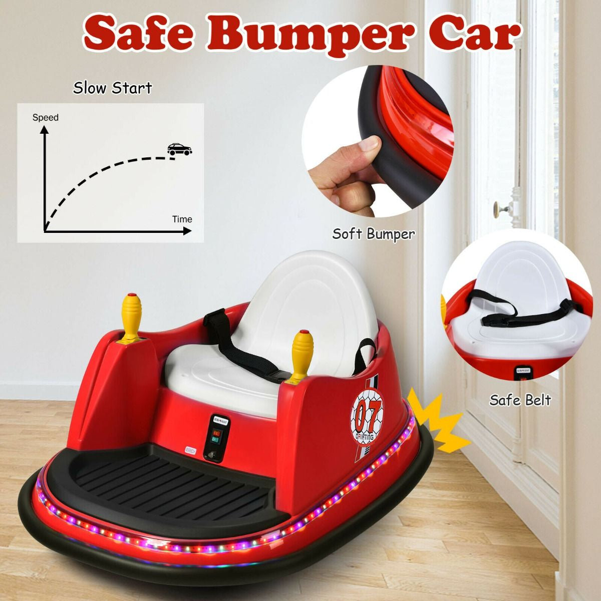 Children's Ride-On Bumper Car with Vibrant Flashing Lights and Music