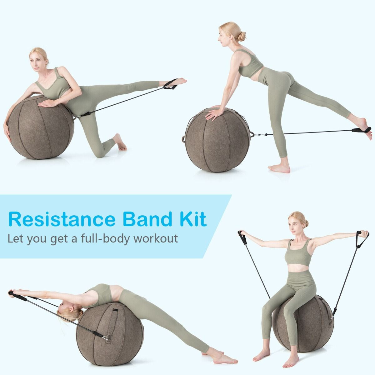 Anti-Burst Exercise Ball with Cover Handle and Resistance Bands