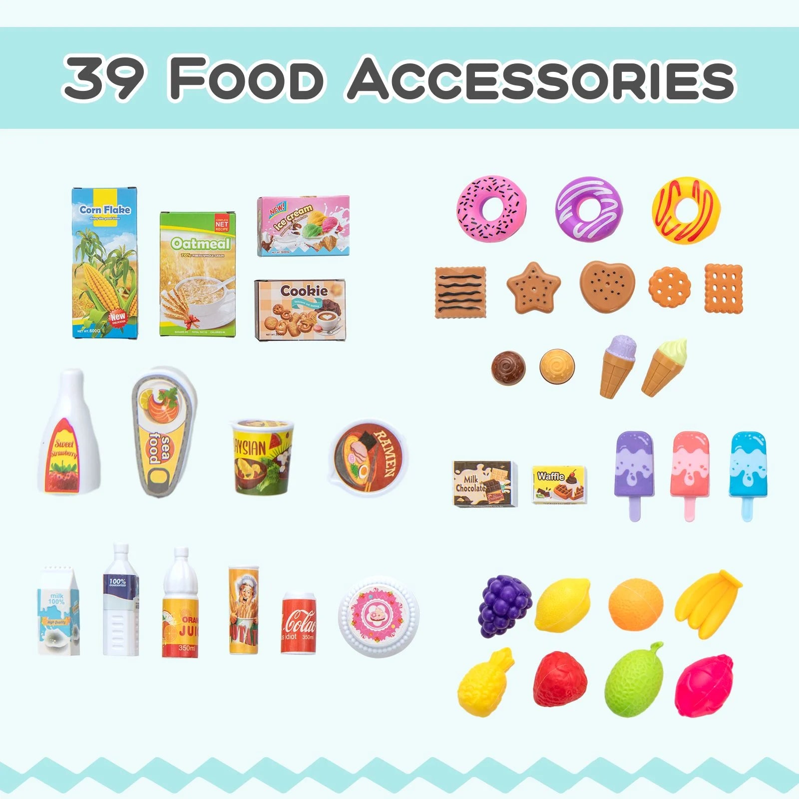 Kids Wooden Supermarket Play Set with Cash Register, LED Lights & Shopping Cart | 39-Piece Grocery Store Toy