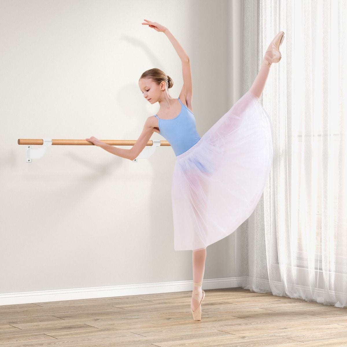 120CM Wall-Mounted Beech Wood Ballet Barre