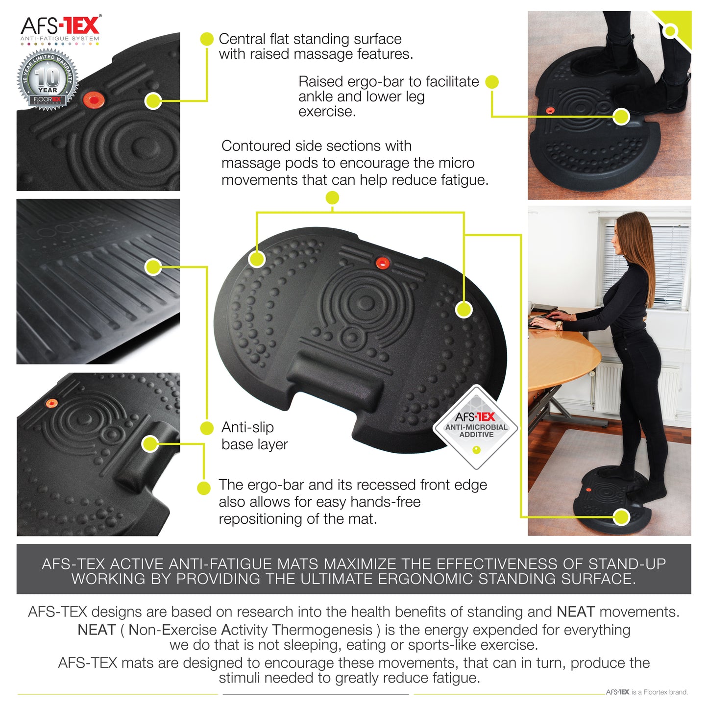 AFS-TEX® 4000X Active Anti-Fatigue Mat – Black 50 x 76cm