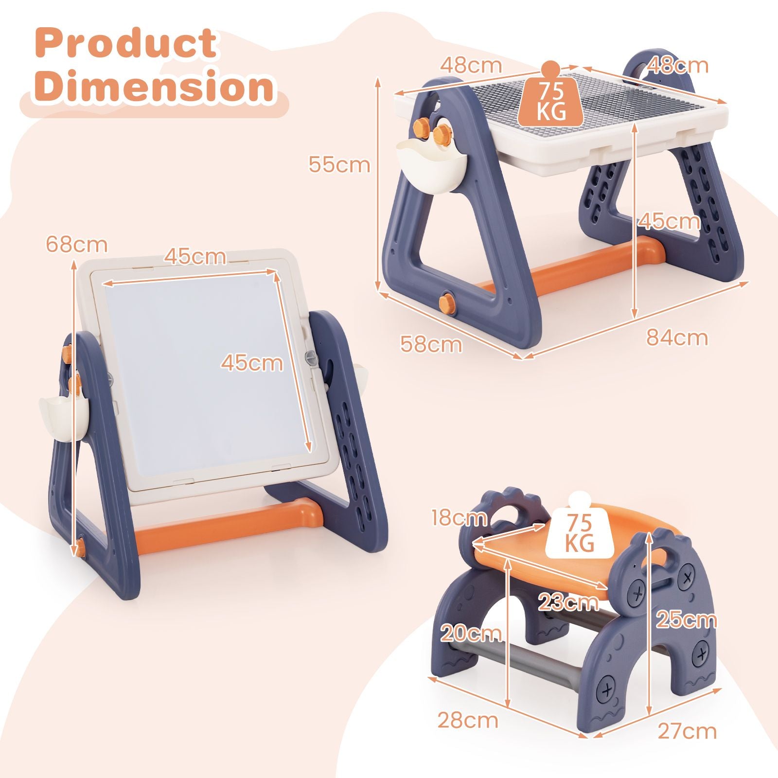 2-in-1 Kids Art Table & Easel with Rotatable & Removable Desktop – Includes Chair, Storage & Building Blocks