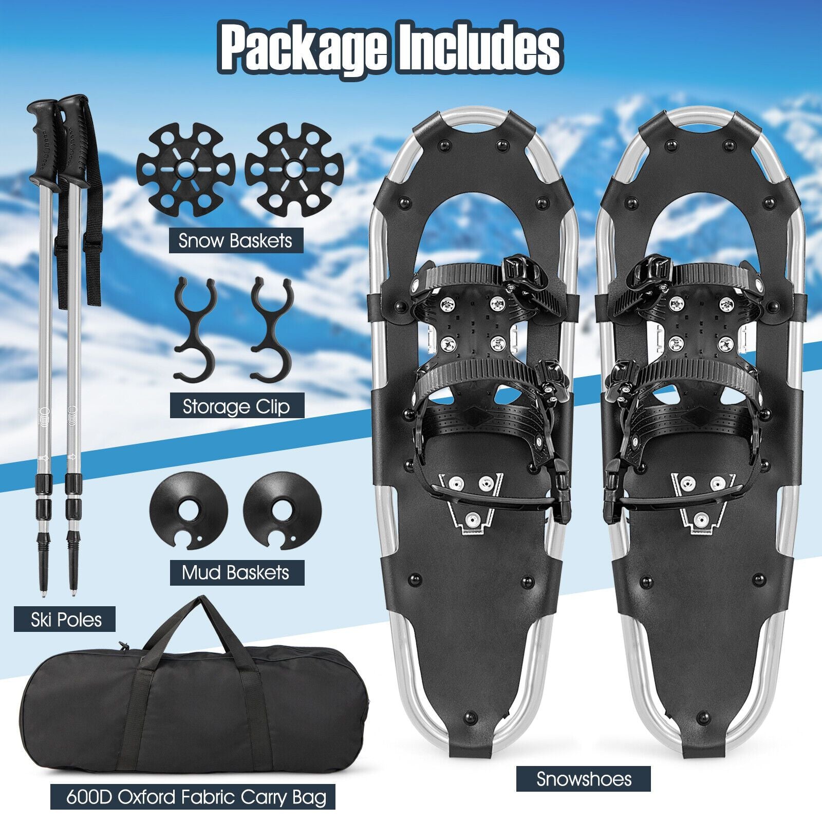 4-In-1 Lightweight Terrain Snowshoes for Adults Youth Kids