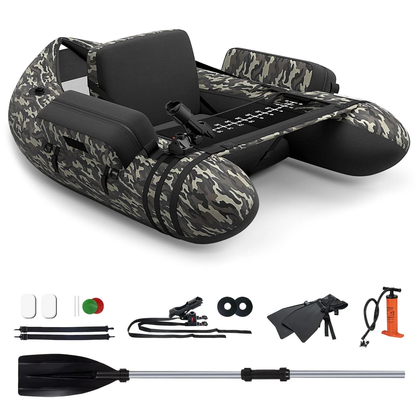 Inflatable Fishing Float Tube with Pump, Paddle, and Storage Compartments