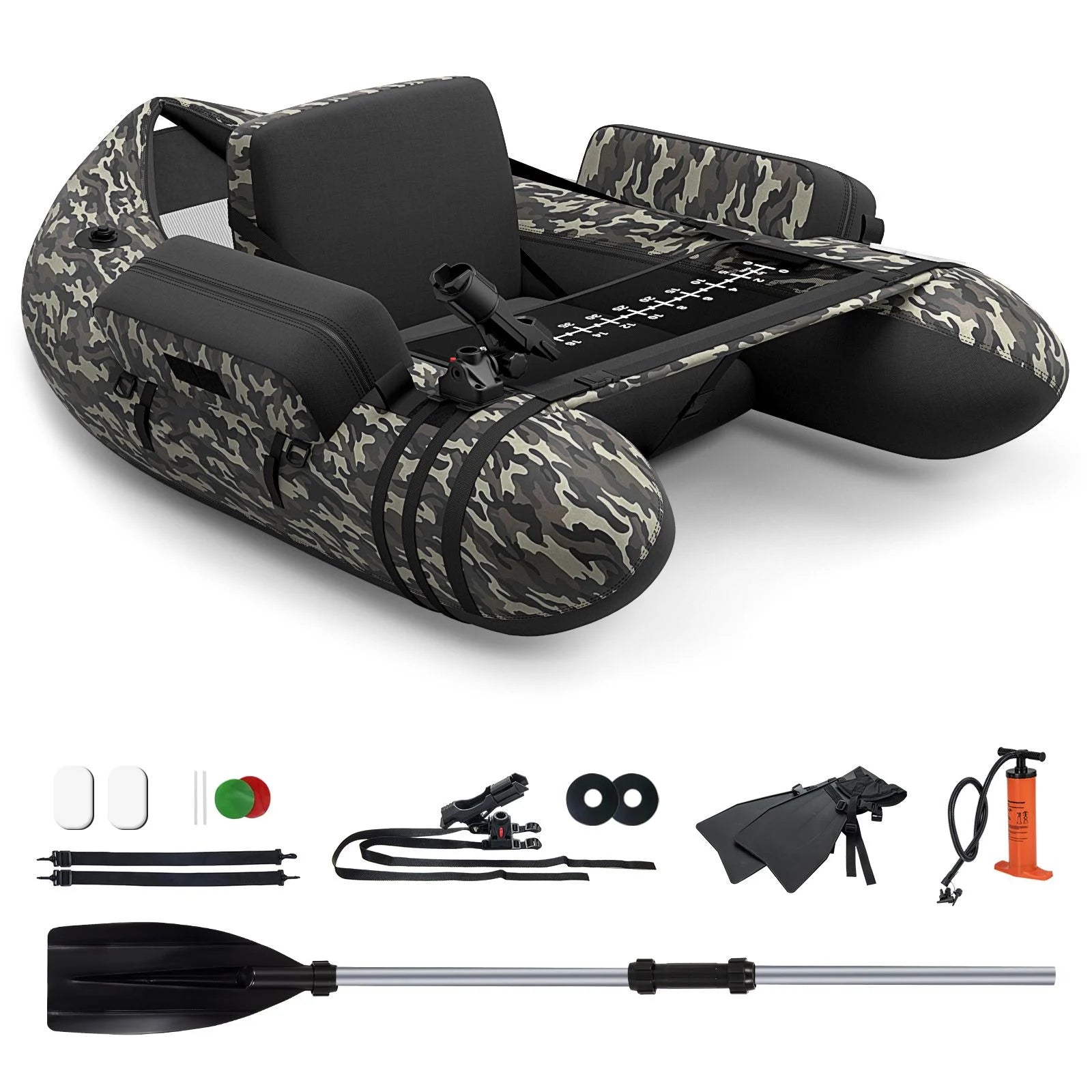 Inflatable Fishing Float Tube with Pump, Paddle, and Storage Compartments