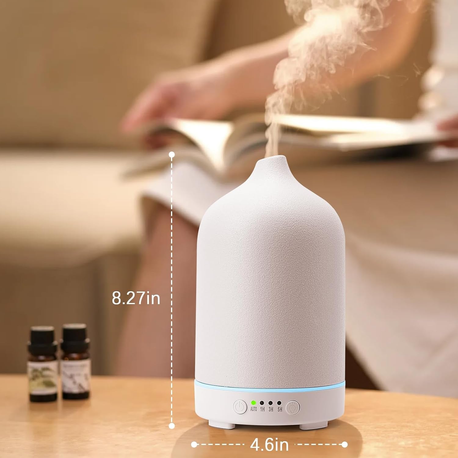 Ceramic Essential Oil Diffuser 250ml – Stone Aromatherapy Diffuser & Air Humidifier | Auto Shut-Off, Timer, 7-Colour Light | Quiet Home & Bedroom Decor (White)