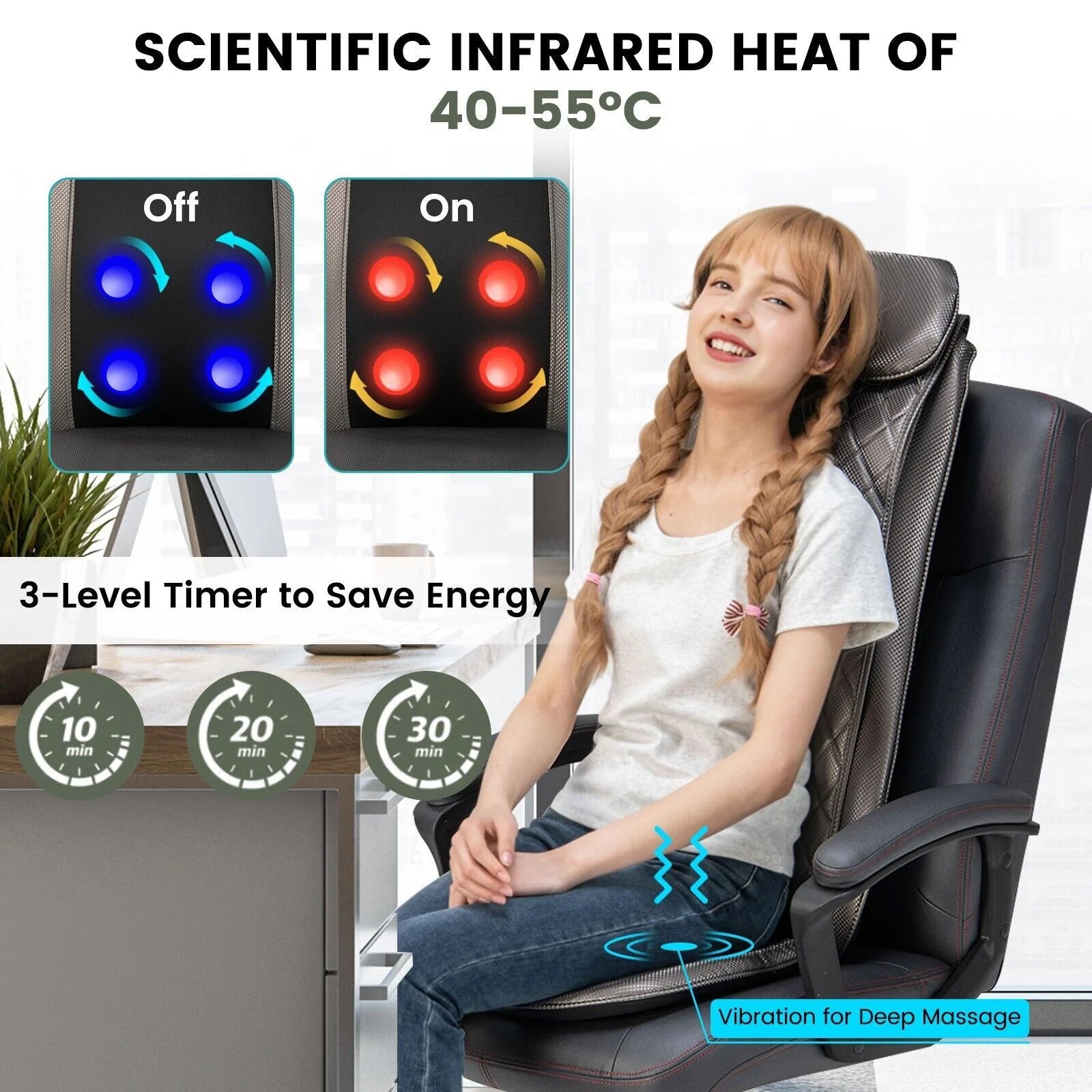 Advanced Back Massager with Heat, Vibration Therapy, and Detachable Neck Pillow