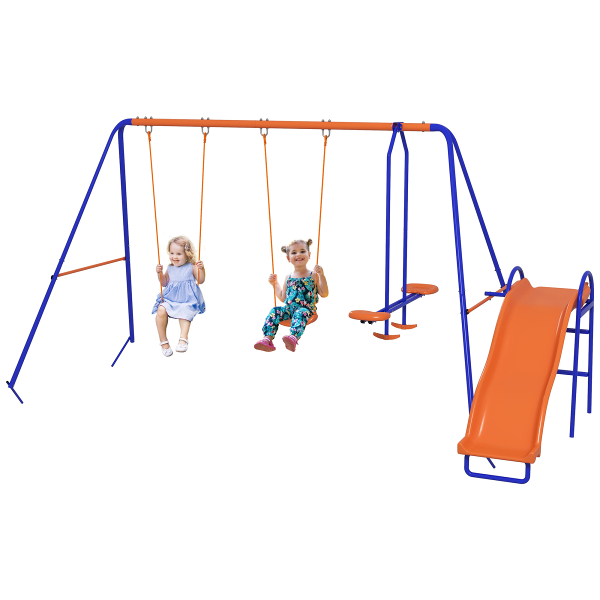 Outsunny 4-in-1 Kids Swing Set with Double Swings, Glider, Slide & Ladder – Outdoor Playground