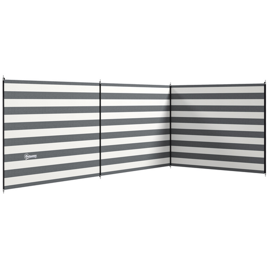 Outsunny Portable Camping Windbreak – 3 Panel Wind Blocker & Privacy Screen, 540cm x 150cm, Grey/White