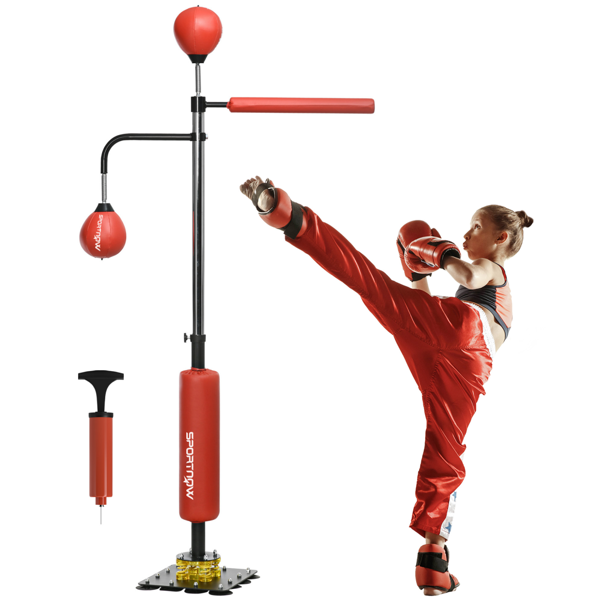 SPORTNOW Freestanding Punching Bag with Reflex Bar & Dual Speed Balls – Adjustable Height - All Round Fitness