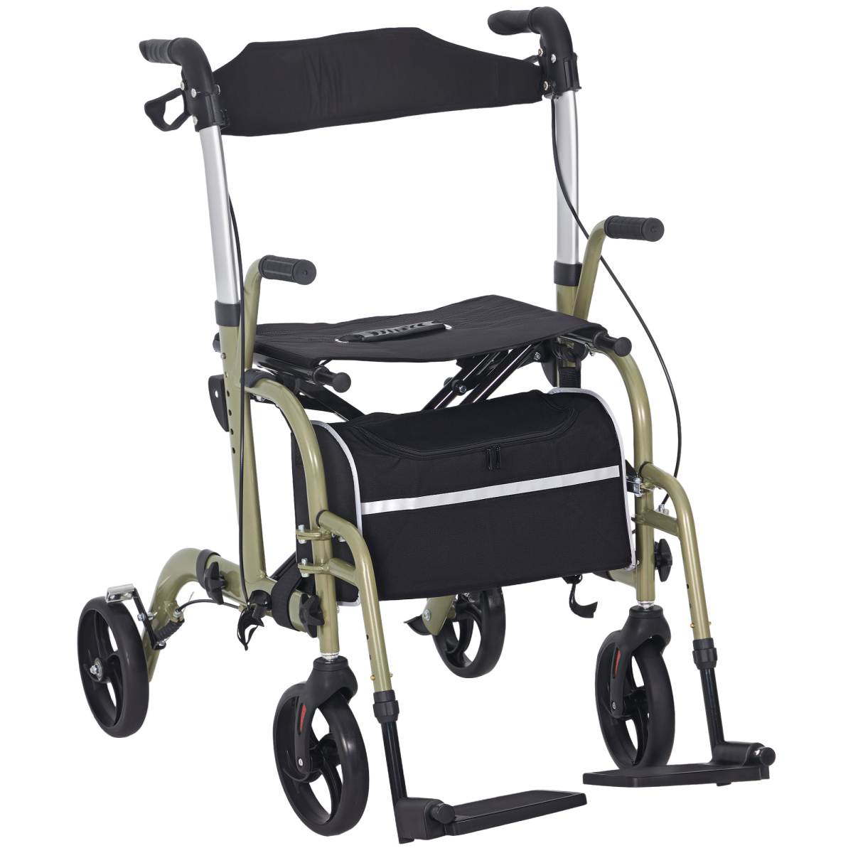 2-in-1 Wheelchair & Folding Rollator Walker with Seat, Lightweight Aluminium, Yellow-Green