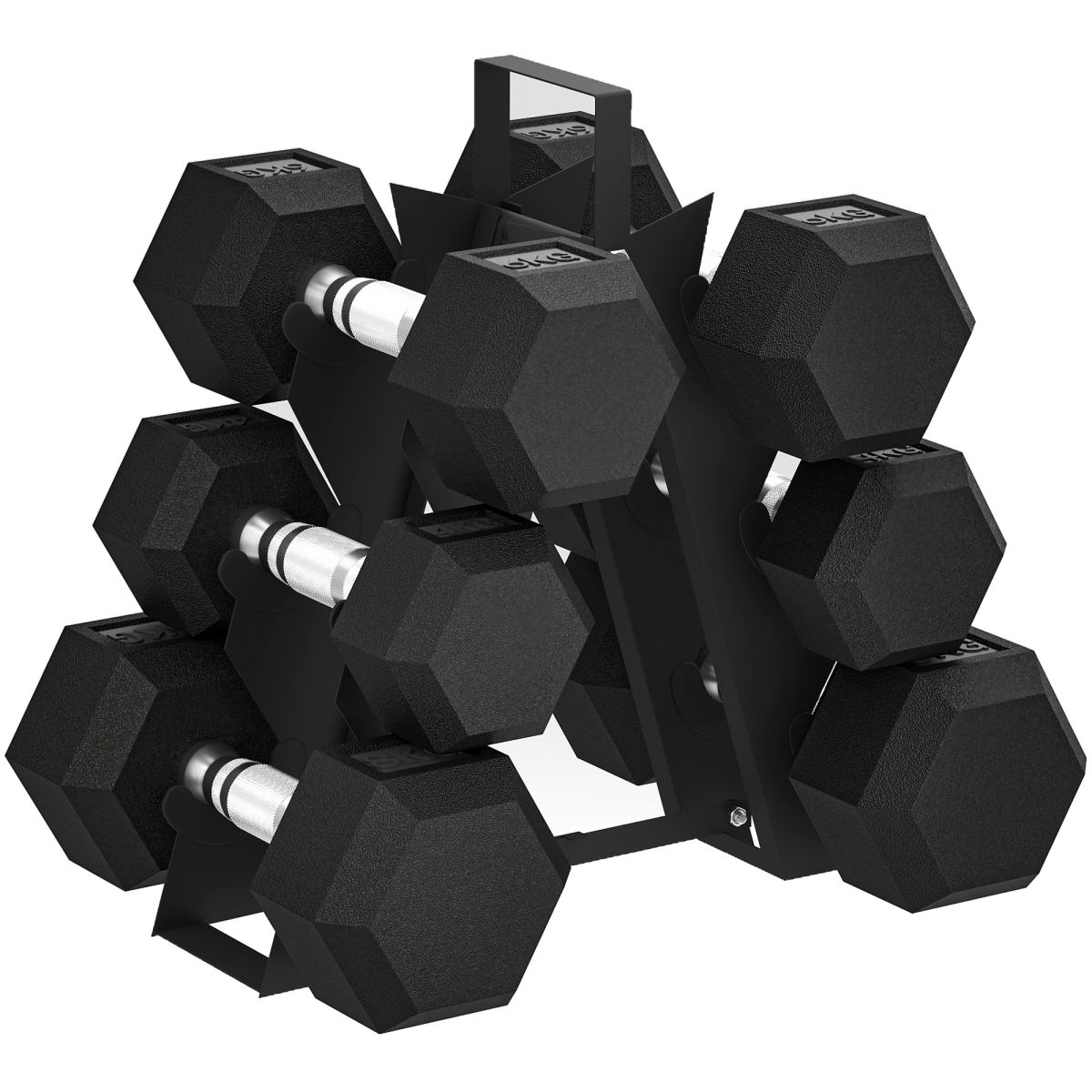 36KG Hex Dumbbell Set with Dumbbell Rack, Rubber Coated Weights