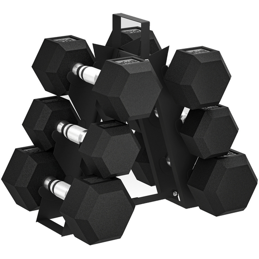 36KG Hex Dumbbell Set with Dumbbell Rack, Rubber Coated Weights