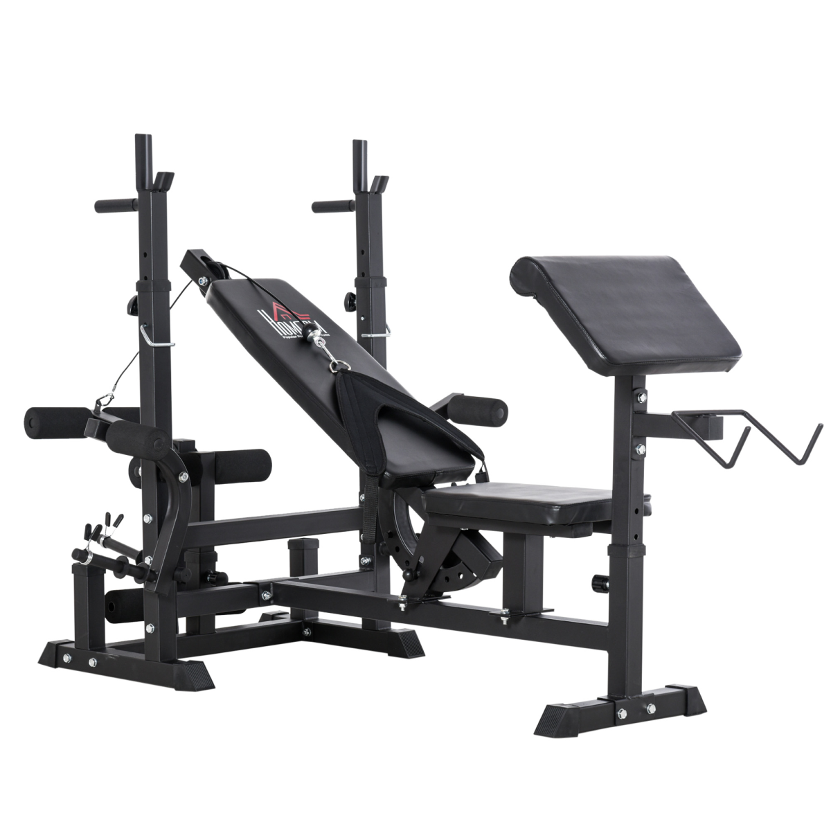 Versatile Full-Body Weight Bench with Leg Extension & Barbell Rack by HOMCOM - All Round Fitness
