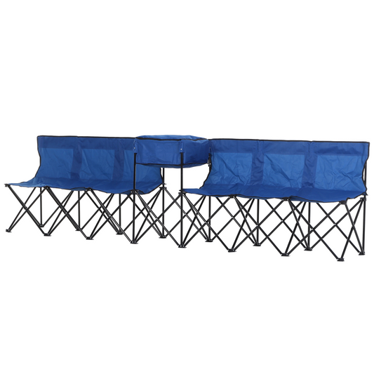 Outsunny 6-Seat Folding Camping Bench with Cooler - Portable Outdoor Comfort - All Round Fitness