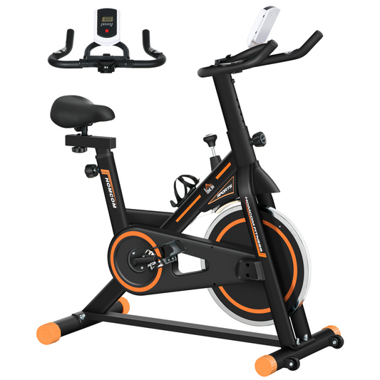 HOMCOM Exercise Bike Indoor Cycling with LCD Display, Heart Rate Sensor – Black/Orange