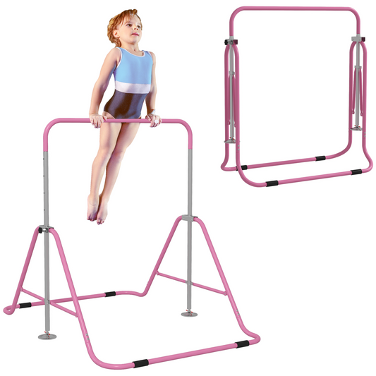 Kids Gymnastics Bar – Adjustable Height & Foldable Training Bar, Pink