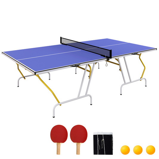 9FT Foldable Table Tennis Table with Net, Paddles, Balls & Protective Cover – Blue