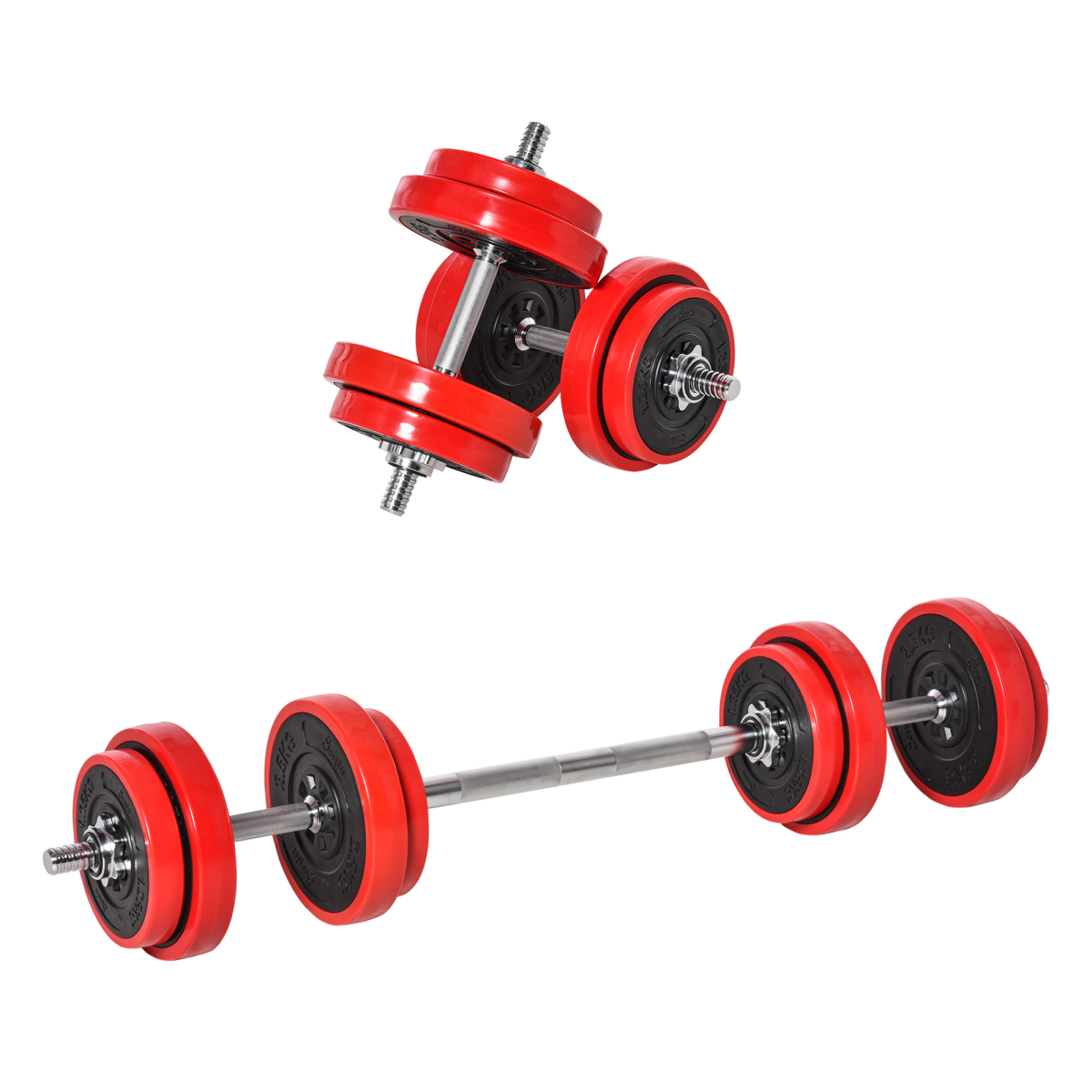 Adjustable 20KG Dumbbell & Barbell Set - Home Gym Essentials by HOMCOM - All Round Fitness
