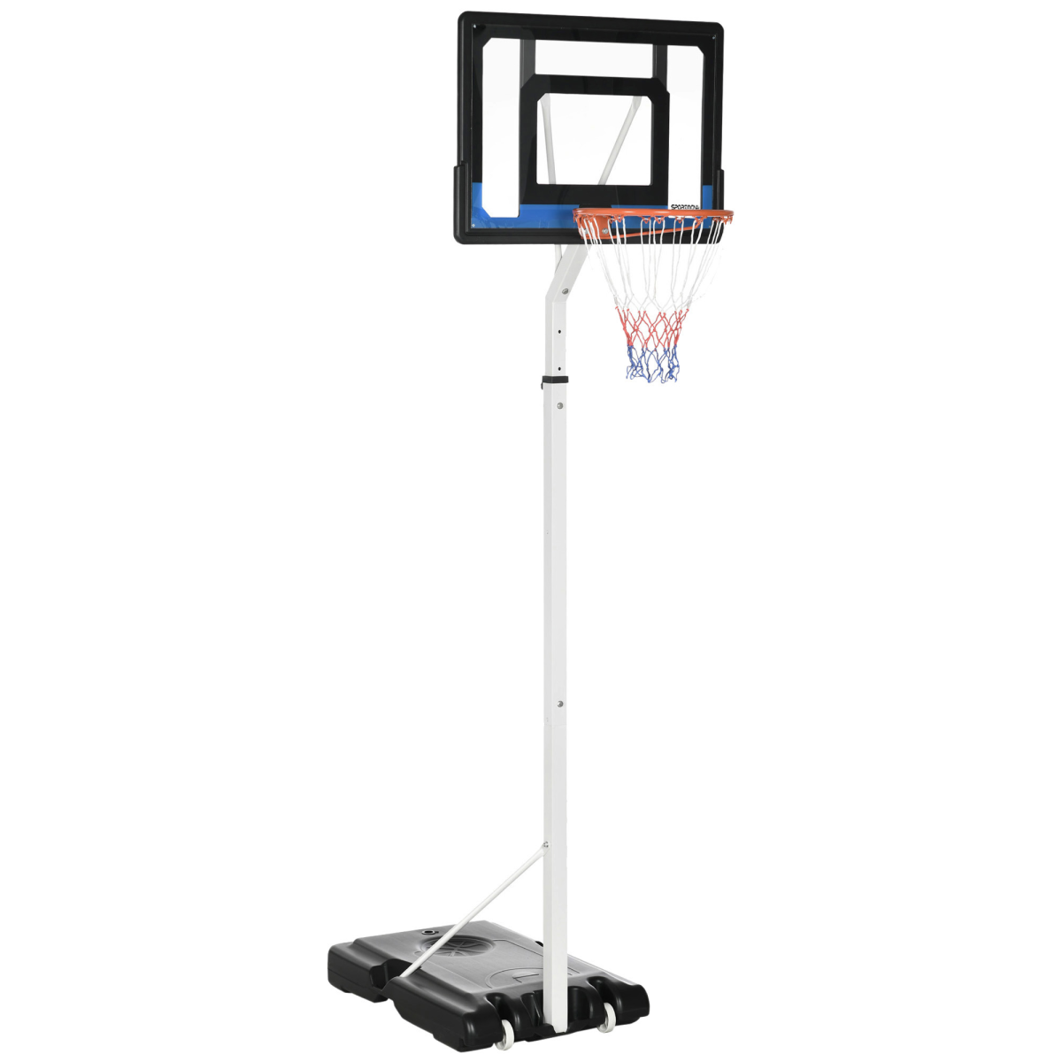 Adjustable Basketball Hoop and Stand 2.1–2.6m with Weighted Base & Wheels – White