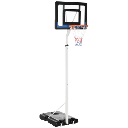 Adjustable Basketball Hoop and Stand 2.1–2.6m with Weighted Base & Wheels – White