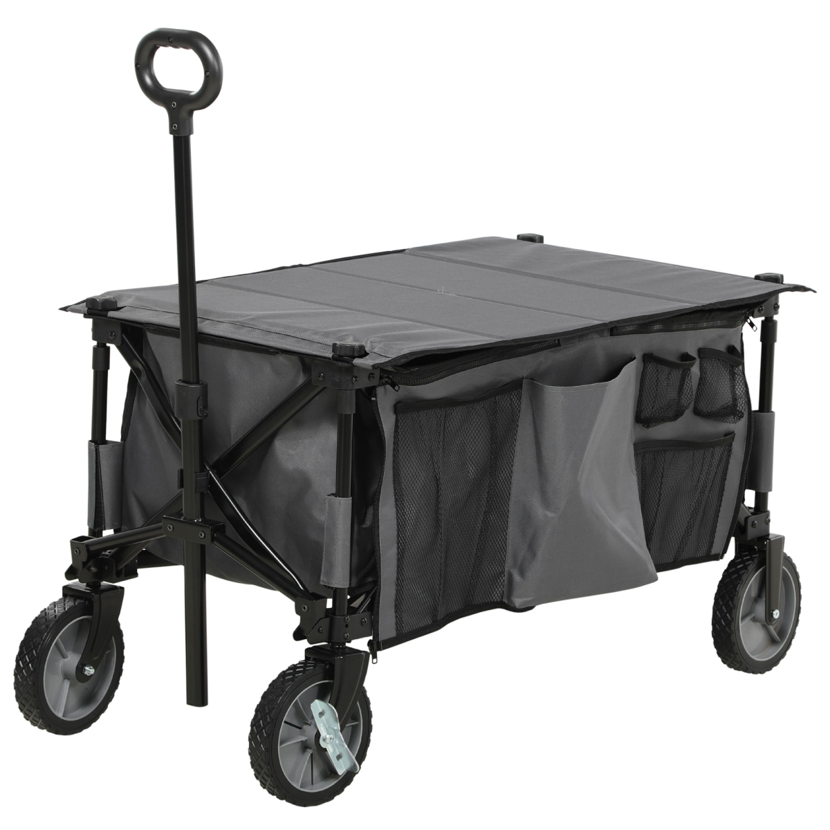 Folding Garden Trolley – Collapsible Camping Wagon with Steel Frame & Cover, Dark Grey