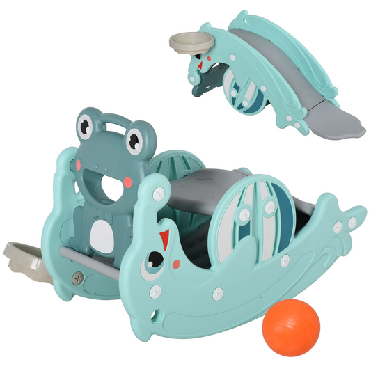 3-in-1 Kids Rocking Horse, Slide & Basketball Hoop – Portable Toddler Playset, Age 3-5