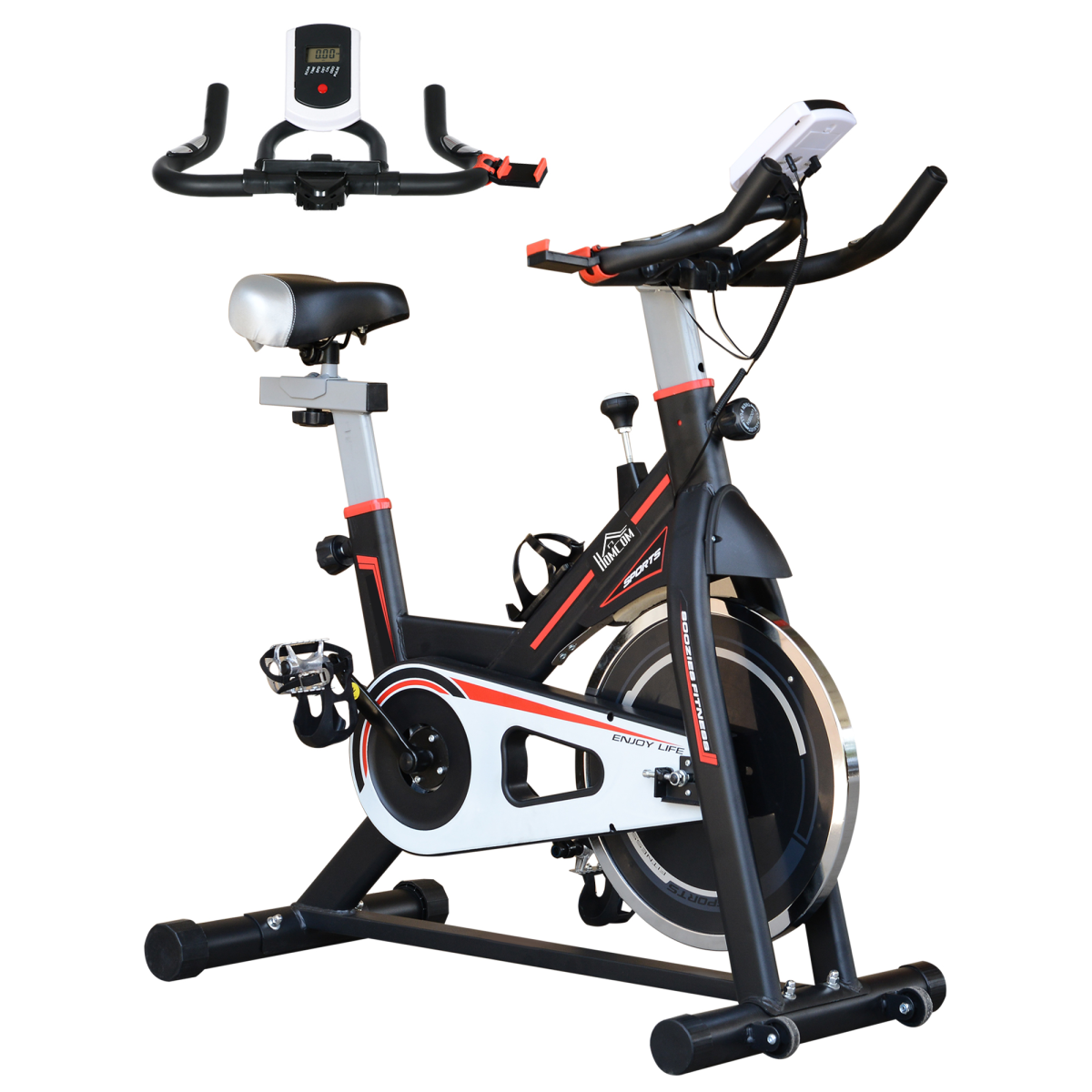 HOMCOM 8kg Flywheel Exercise Bike – Racing-Style Cardio Trainer with Adjustable Resistance & LCD Monitor - All Round Fitness