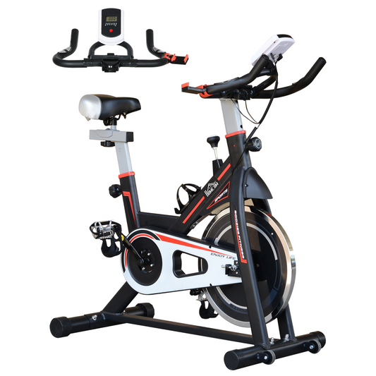 HOMCOM 8kg Flywheel Exercise Bike – Racing-Style Cardio Trainer with Adjustable Resistance & LCD Monitor - All Round Fitness