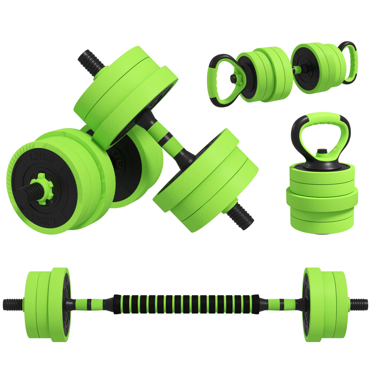 4-in-1 Adjustable Dumbbells Set – Barbell, Kettlebell & Push-Up Stand, 20kg Home Gym Kit - All Round Fitness