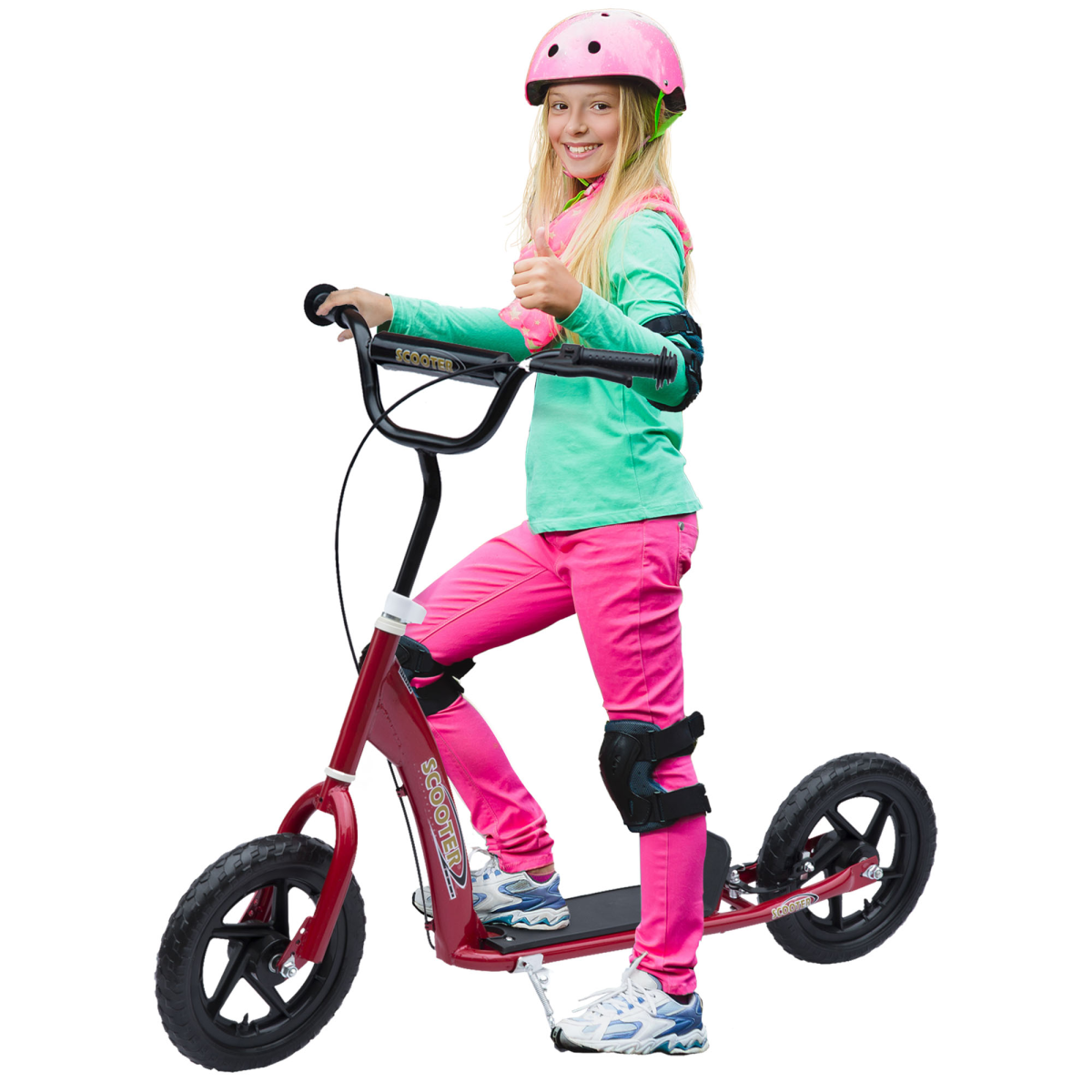 Red HOMCOM Kids Stunt Scooter - Adjustable, Stable, Smooth 12" EVA Tyres! - All Round Fitness