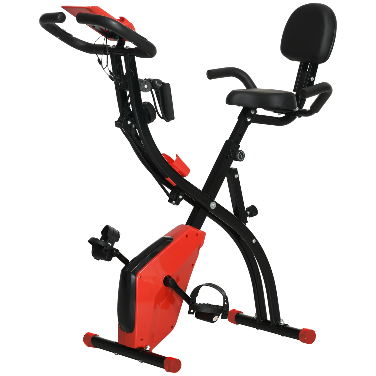 2-in-1 Upright & Recumbent Exercise Bike – 8-Level Adjustable Resistance with Pulse Sensor, LCD & Foldable X-Design – Red - All Round Fitness