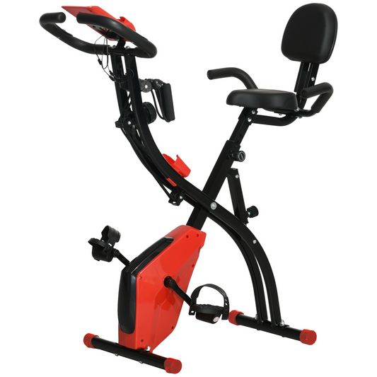 2-in-1 Upright & Recumbent Exercise Bike – 8-Level Adjustable Resistance with Pulse Sensor, LCD & Foldable X-Design – Red - All Round Fitness