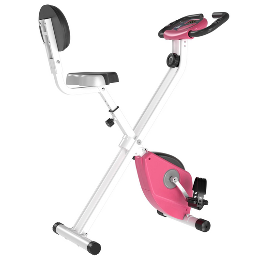 HOMCOM Magnetic Resistance Exercise Bike – Foldable Fitness Cycle with LCD Monitor & Adjustable Seat (Pink) - All Round Fitness