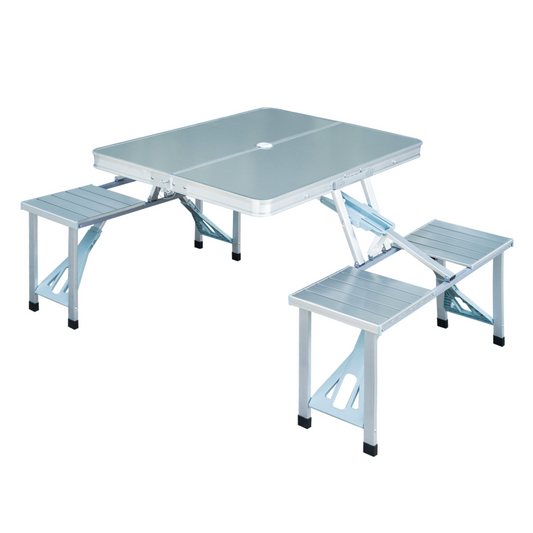 Outsunny Portable Folding Picnic Table with 4 Seats & Umbrella Hole – Lightweight Aluminium