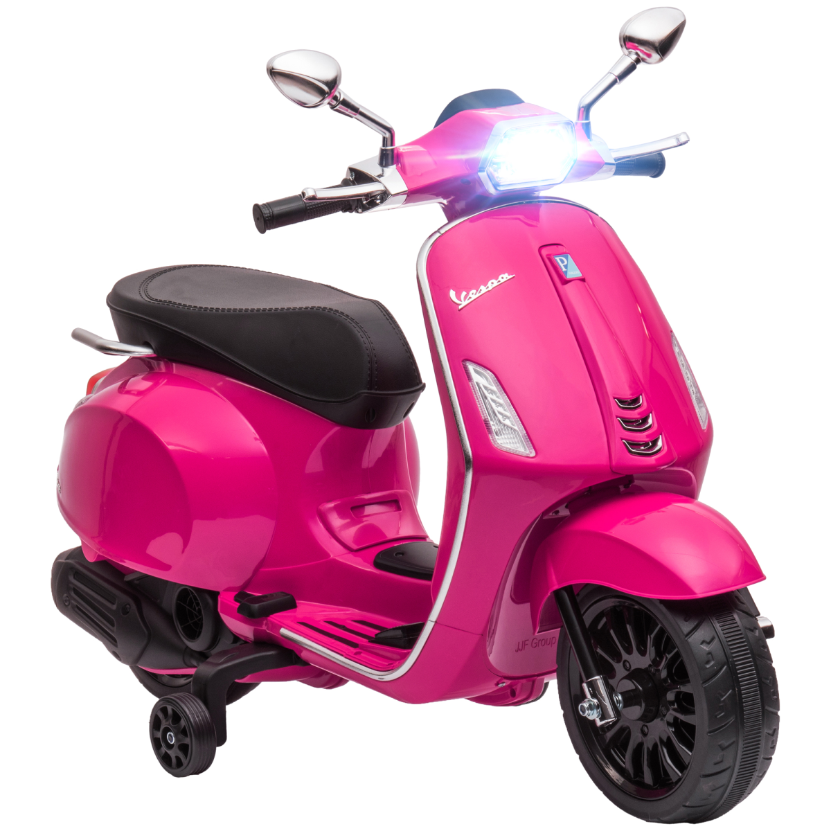 Licensed Vespa 12V Kids Electric Ride-On Motorbike with Training Wheels – Pink