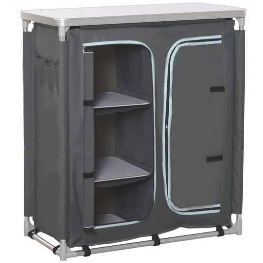 Aluminium 3-Shelf Camping Cupboard with Kitchen Station & Carry Bag