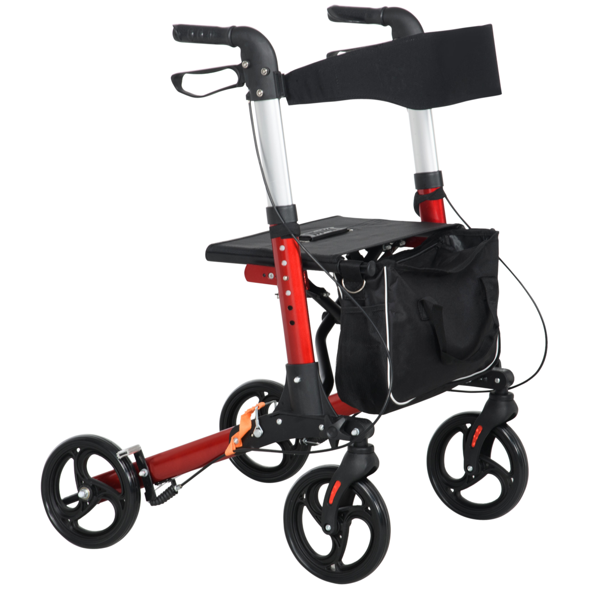 Lightweight 4-Wheel Rollator Walker with Seat, Bag & Dual Brakes – Adjustable Height (Red)