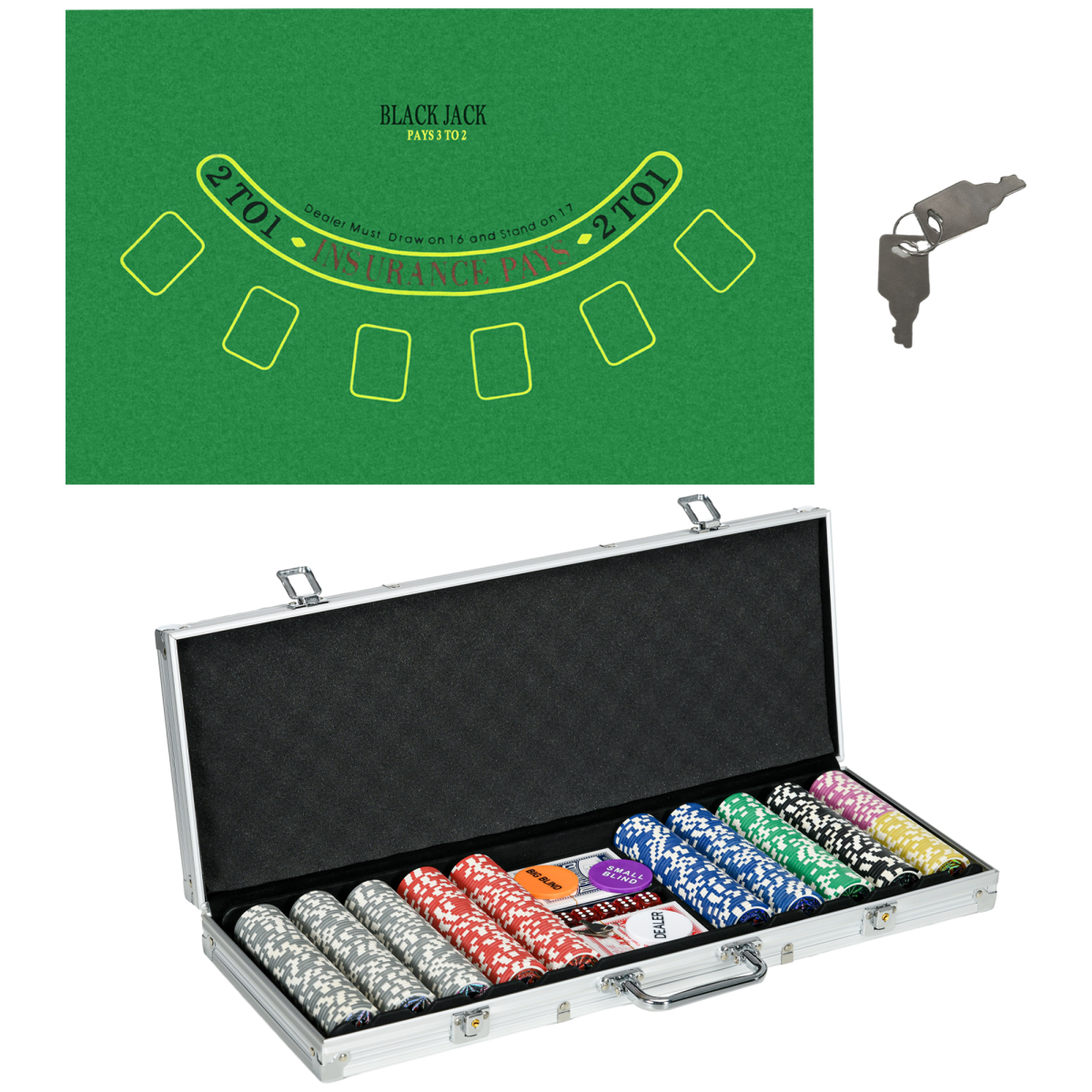 SPORTNOW 500-Piece Poker Chips Set with Mat, Aluminium Case & Two Decks of Cards