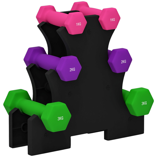 Hex Dumbbell Set with Rack – 2 x 1kg, 2 x 2kg, 2 x 3kg
