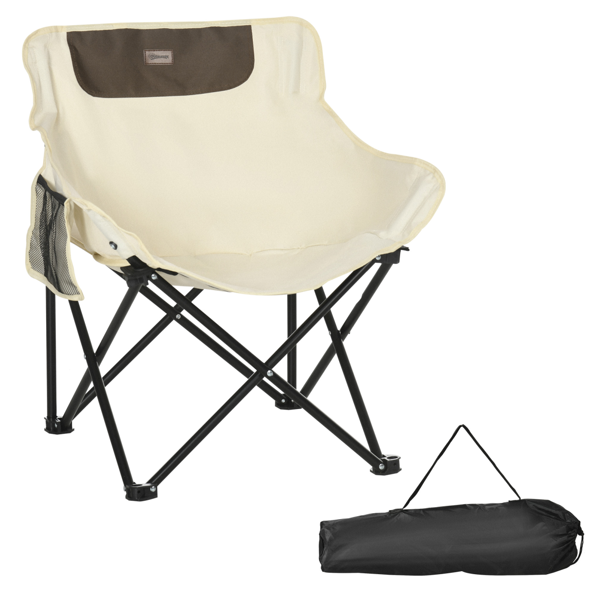Outsunny Folding Camping Chair with Storage Pocket & Carry Bag – White