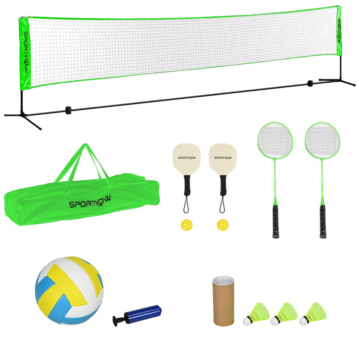 SPORTNOW Badminton Net Set with Rackets, Pickleball & Volleyball – Adjustable Height