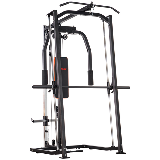 SPORTNOW Multi-Gym Smith Machine Power Cage – Squat Rack, Lat Pulldown & Chest Press Station for Home Gym
