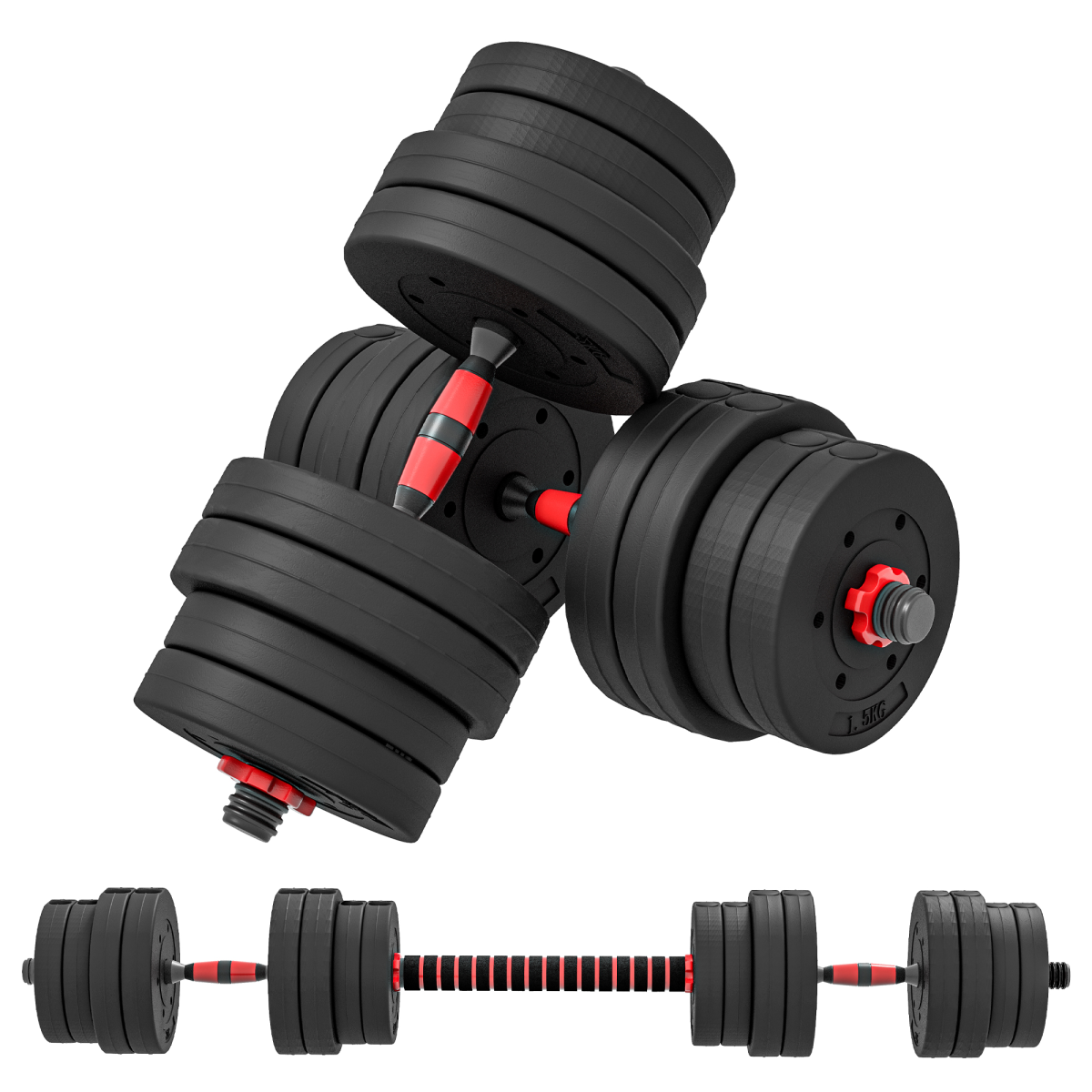 30kg Adjustable 2-in-1 Barbell and Dumbbell Weight Set for Body Fitness