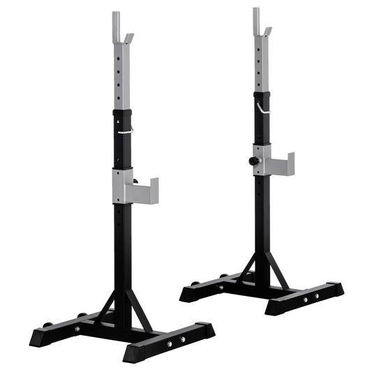 Adjustable Barbell Squat Rack – Portable Weight Lifting Stand with Bench Support & Wheels (2 Pairs, 150kg Capacity) - All Round Fitness